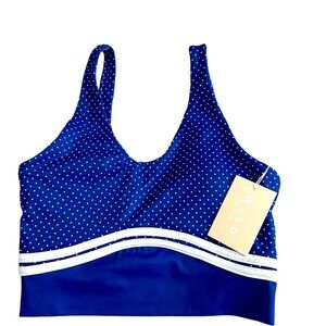 NWT WILO Athletic Sports Bra Padded Blue-White Polka Dot size XS and S